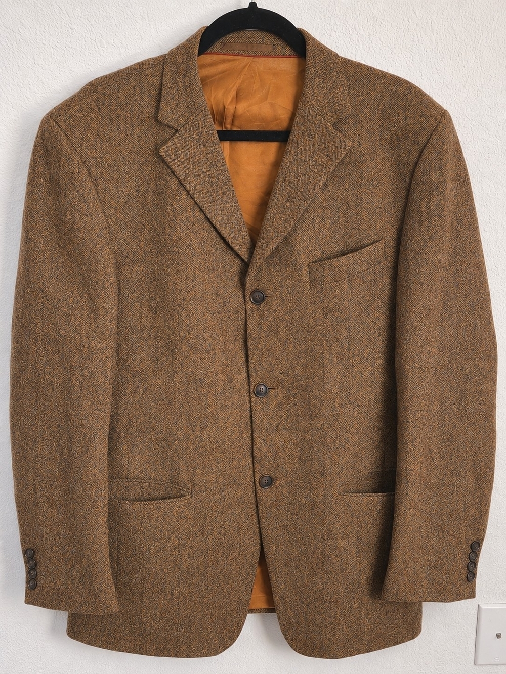 Carl Gross 40L Blazer Moessmer Italian Lambswool Brown Herringbone Tweed Jacket